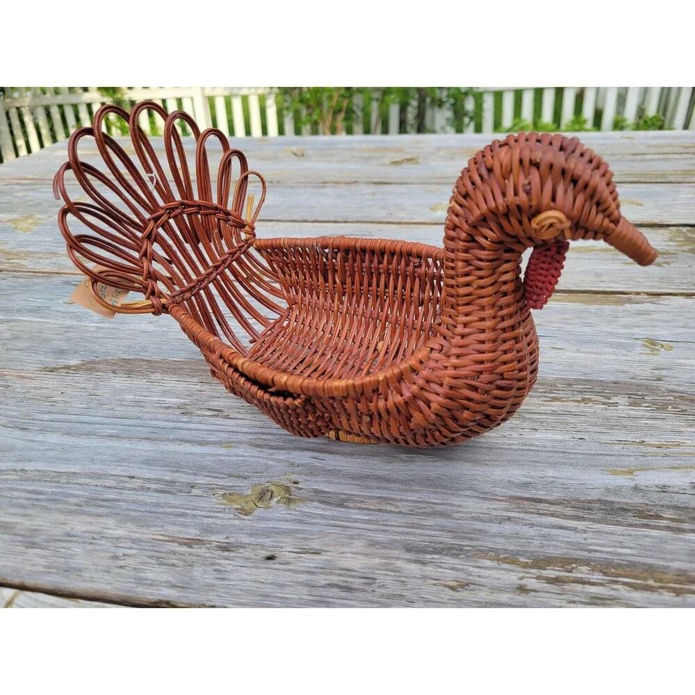 Chicken Basket Hen Bird Shaped Woven Boho Cottagecore